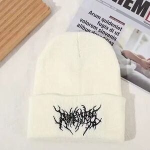 Elegant White Beanie with Black Design